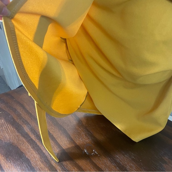 Windsor Asymmetrical Knot Wrap Evening Mini Dress Yellow Mustard Small - Picture 5 of 11